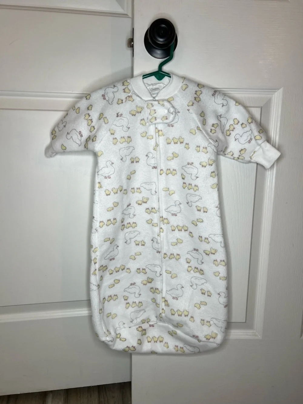 Vintage Carters Classic Fleece Baby Sleep Sac White Yellow Ducks OS up to 21 lb.